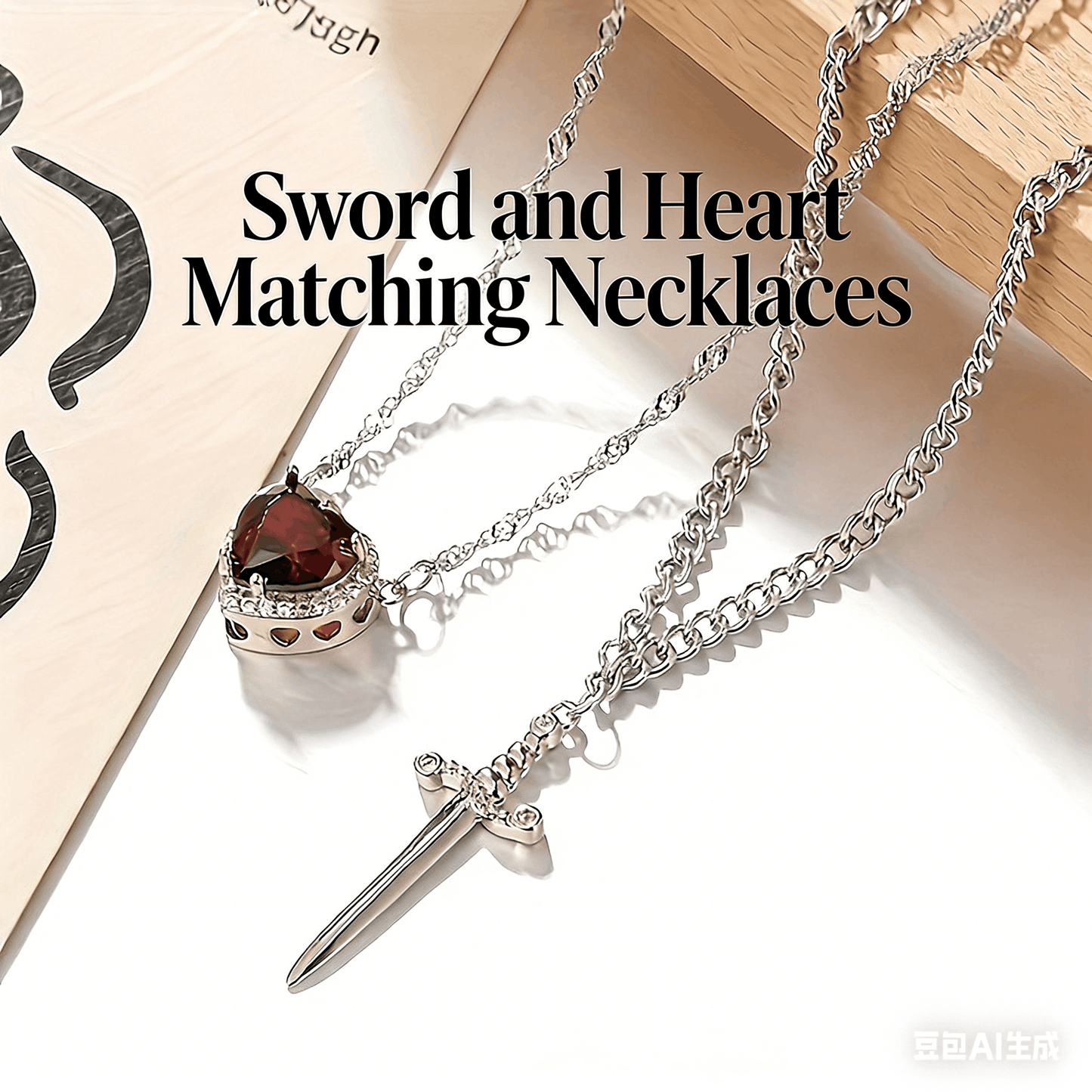 ❤️🗡️Schwert und Herz passendes Halskette