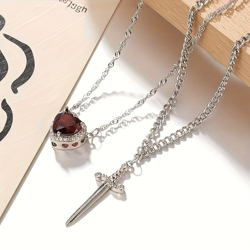 ❤️🗡️Schwert und Herz passendes Halskette