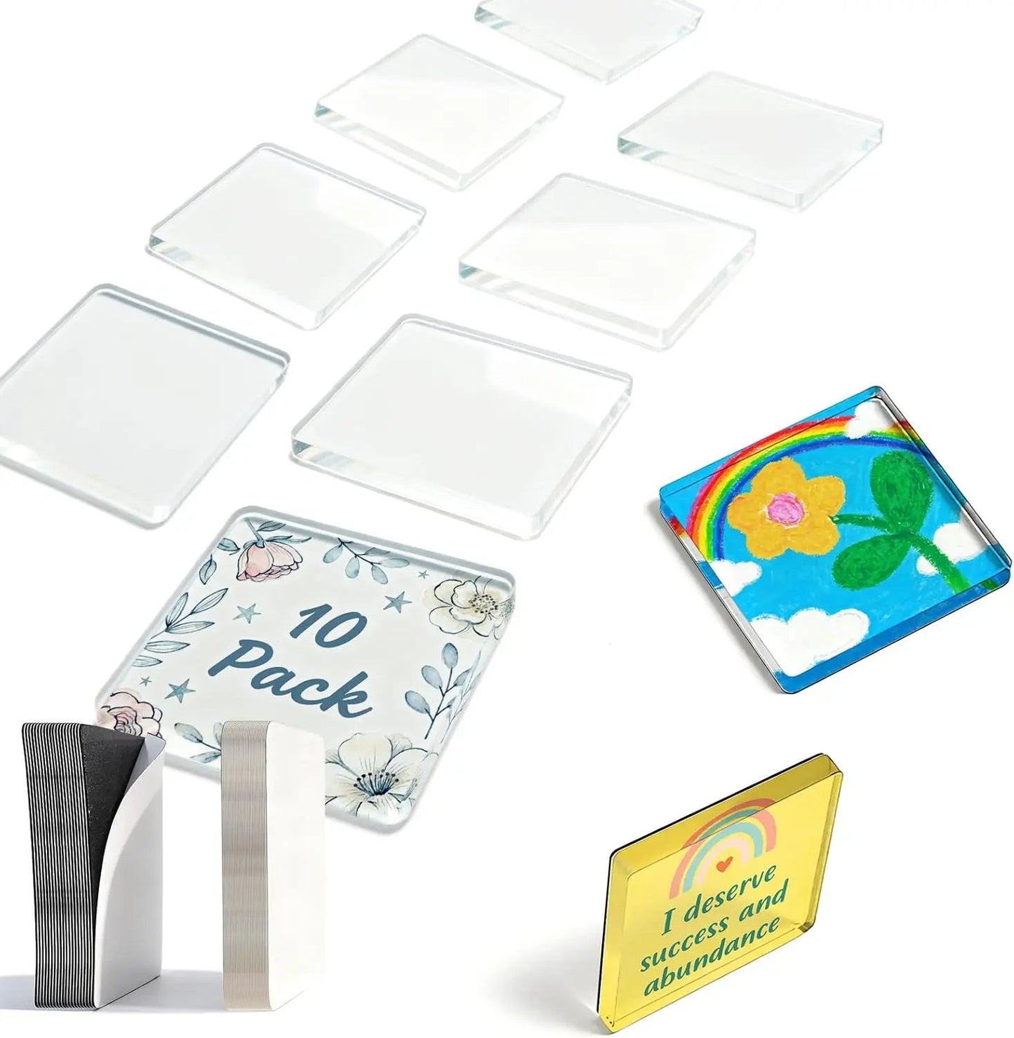 🎞✂10er-Packung 5 x 5 cm große, transparente Acryl-Kühlschrankmagnete zum Selbermachen mit Kleberückseite – Quadratische Magnet-Fotorahmen mit beeindruckendem 3D-Effekt 💕