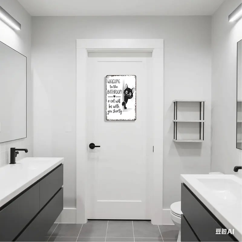 Vintage Schwarz-Weiß-Katze und Hochlandrinder als Wandkunst