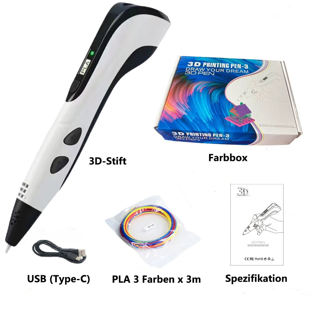 🏆NEUER 3D-Druckstift 3D Pen Set für Kinder Geburtstags- oder Weihnachtsgeschenk Kreatives DIY mit LCD-Display und PLA-Filament