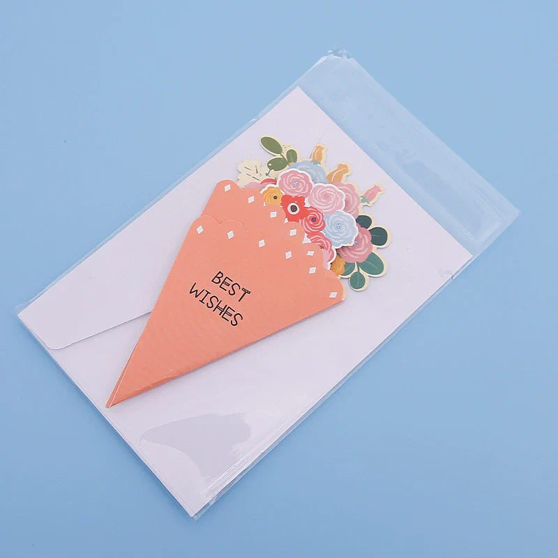 💐3D-Blumenstrauß-Grußkarte – Kreative Blumen-Geschenkkarten mit Umschla