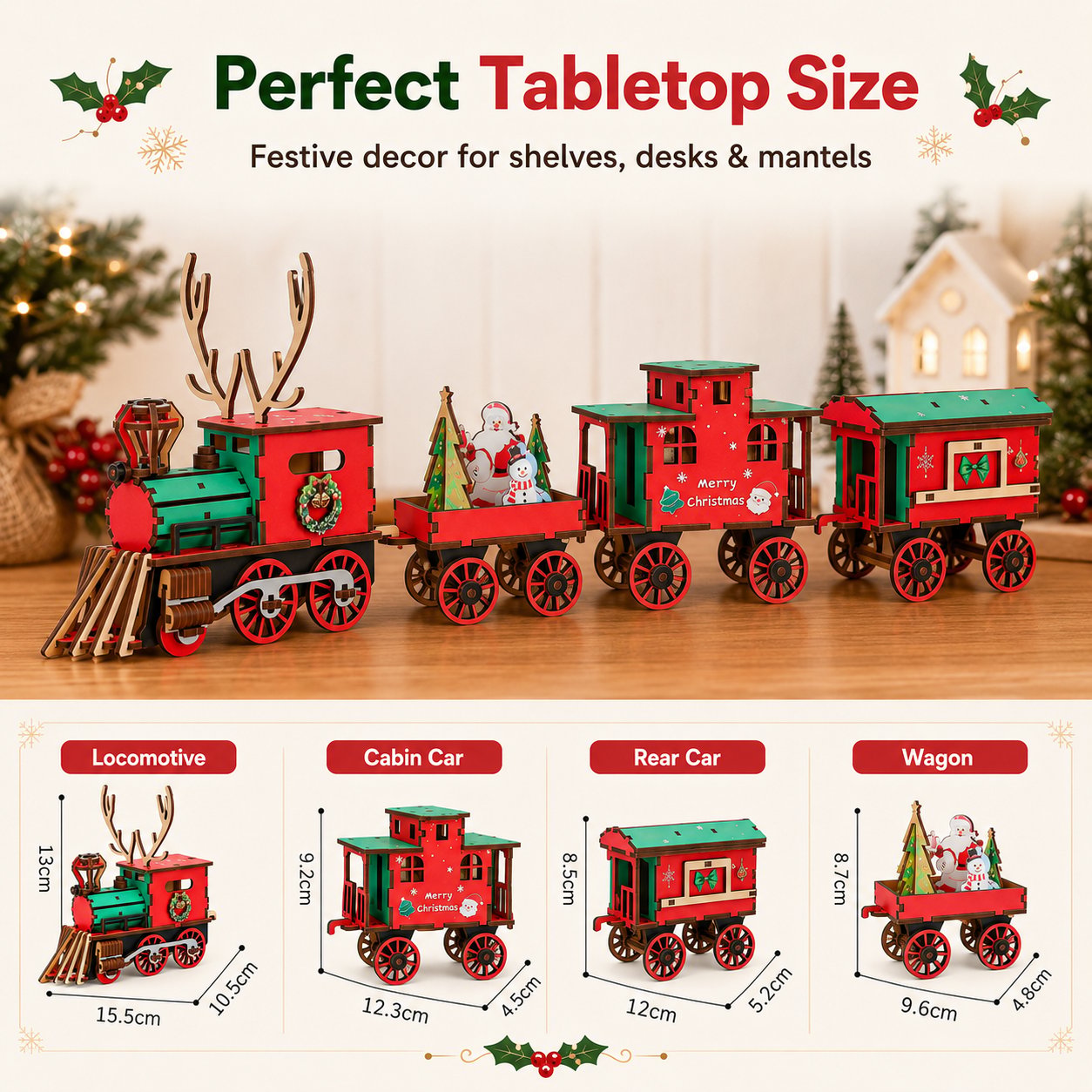 🎄LETZTER TAG 50 % RABATT – DIY-Weihnachtszug-Set aus Holz – 3D-Bau-Puzzle