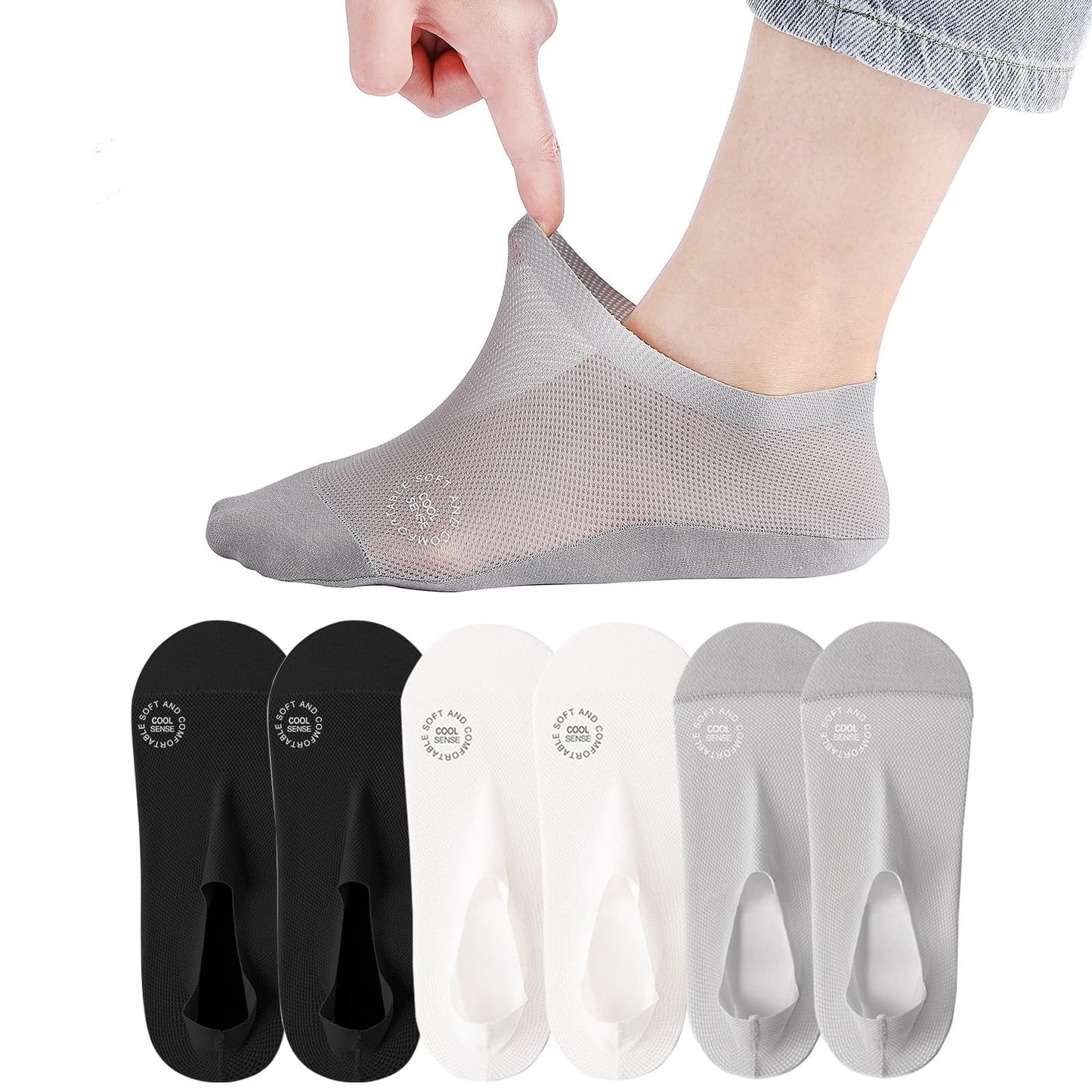 🔥 3er-Pack unsichtbare Socken mit rutschfester Sohle 🧦 – Atmungsaktiv, niedrig geschnitten, rutschfest und schweißabsorbierend
