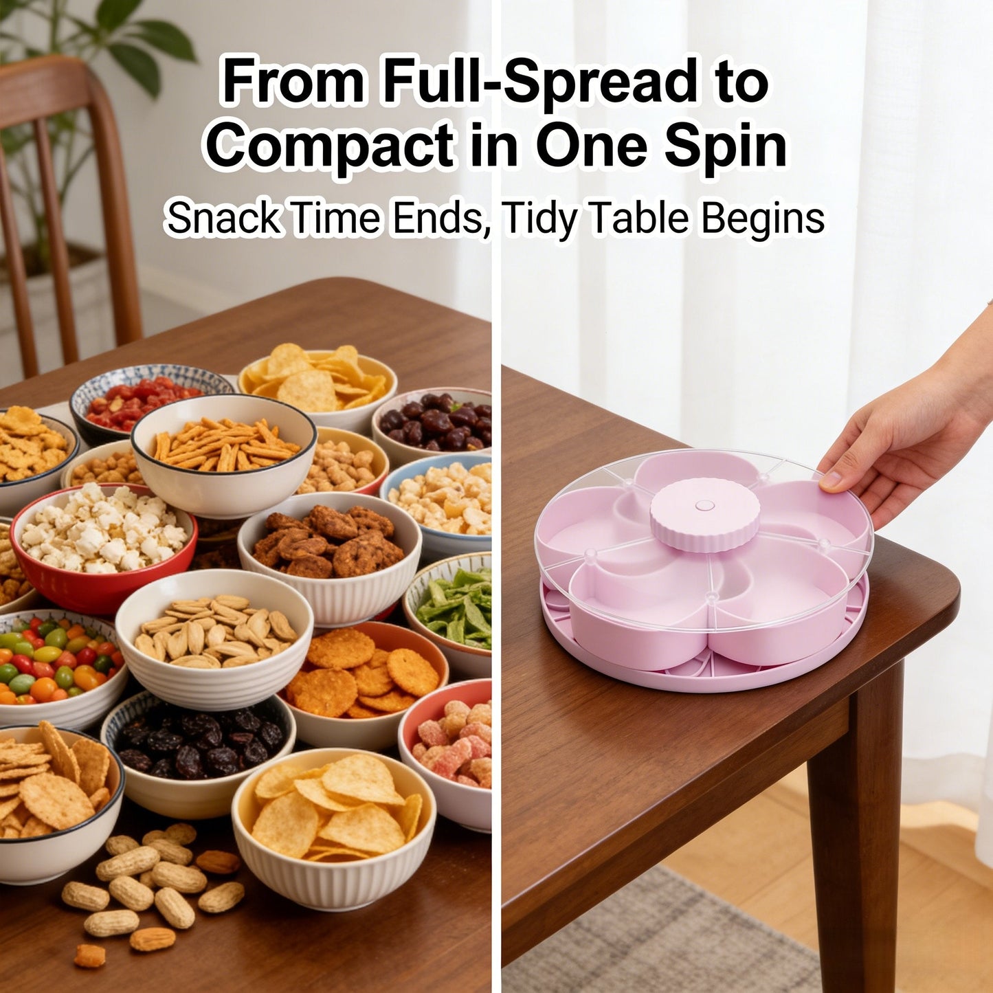 🍽️ Drehbares Snacktablett mit 5 Fächer