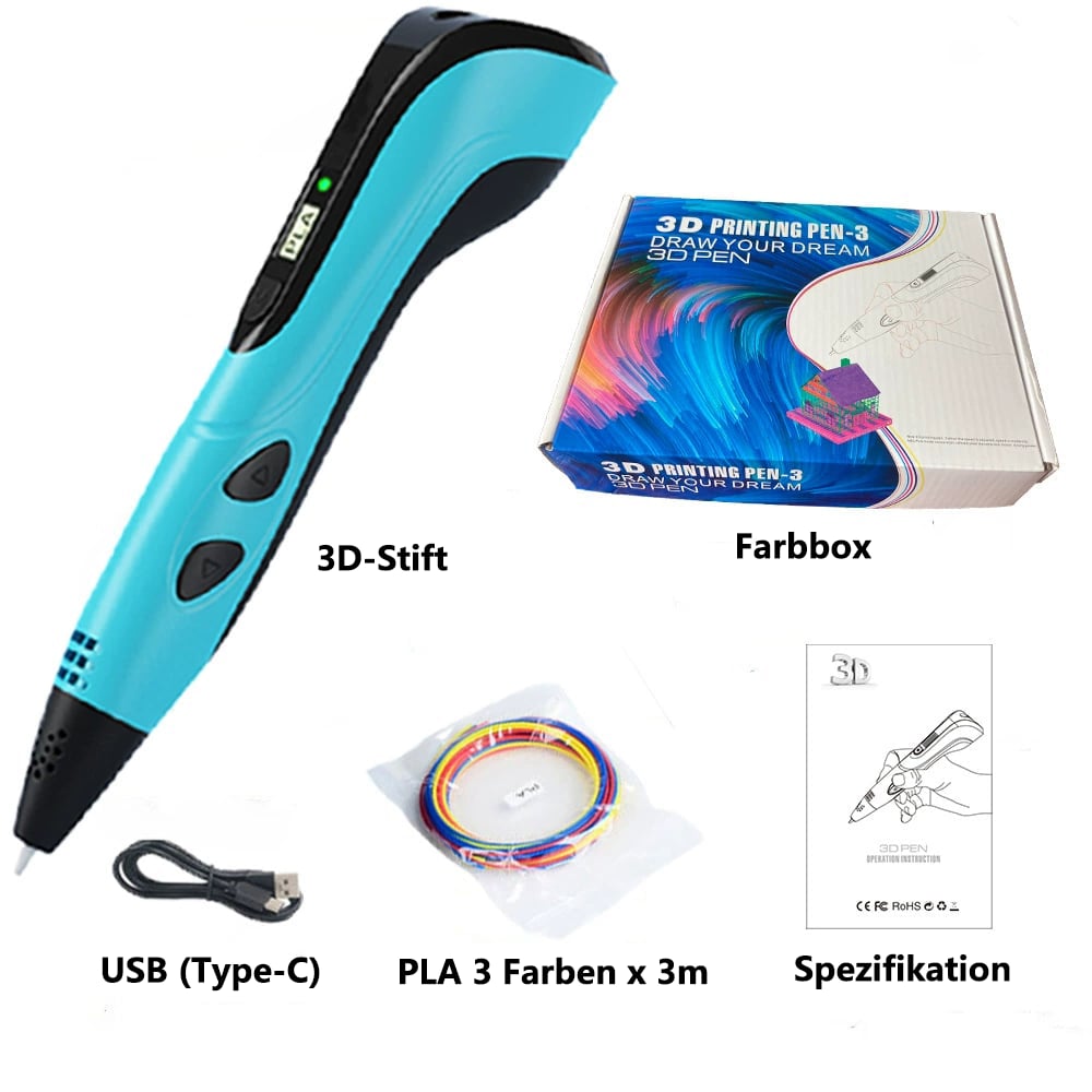 🏆NEUER 3D-Druckstift 3D Pen Set für Kinder Geburtstags- oder Weihnachtsgeschenk Kreatives DIY mit LCD-Display und PLA-Filament