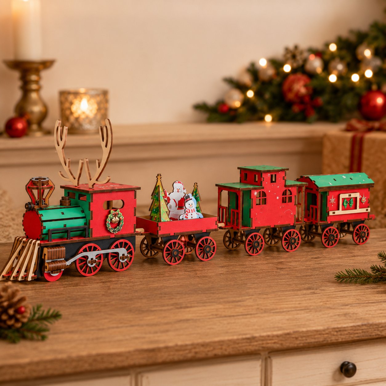 🎄LETZTER TAG 50 % RABATT – DIY-Weihnachtszug-Set aus Holz – 3D-Bau-Puzzle