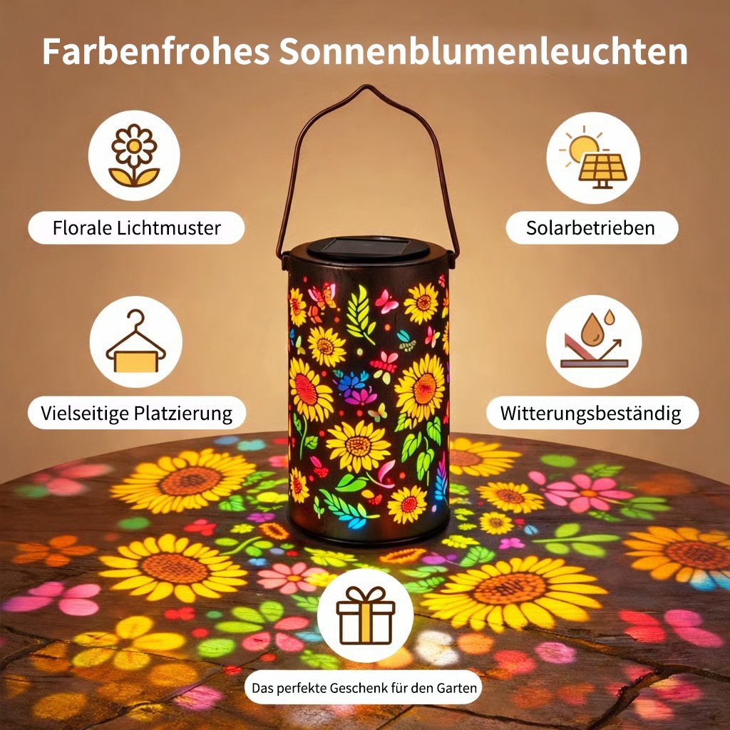 🌞Farbenfrohe, solarbetriebene Gartenlaterne mit Sonnenblumen-Lichteffekt