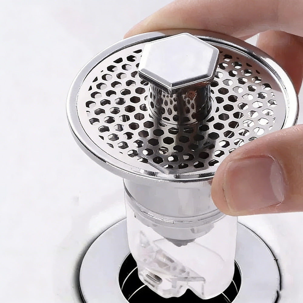 💧Universelles Pop-up-Sieb für Spülbecken mit Filter, doppelter Filterung und geruchsdichtem Verschluss