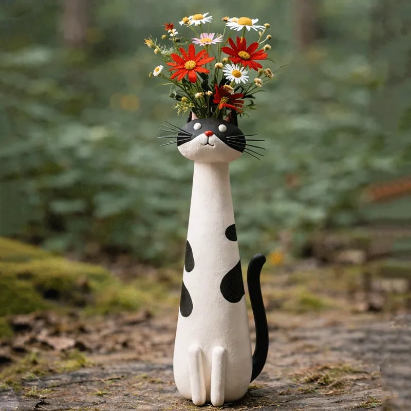 😻Handgefertigte, originelle Keramikvase in Katzenfor