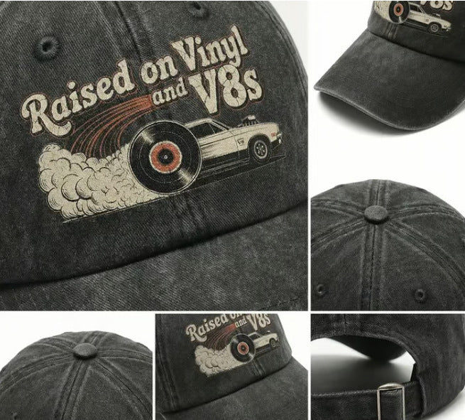 🏽Letzter Tag mit 49 % Rabatt – „Raised on Vinyl and V8s“ – die bestickte klassische Kappe für Motorsportfans
