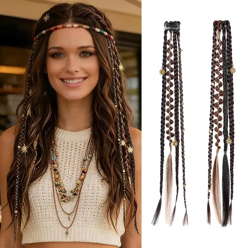 🌿🎨 Boho-Zöpfe mit Perlen, zum Befestigen mit Clips – Eine einfache Möglichkeit, deine Frisur zu verändern, perfekt für Festivals und den Alltag (✨2 Stück