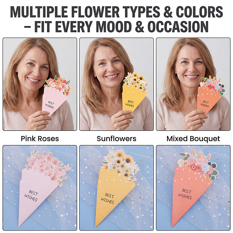 💐3D-Blumenstrauß-Grußkarte – Kreative Blumen-Geschenkkarten mit Umschla