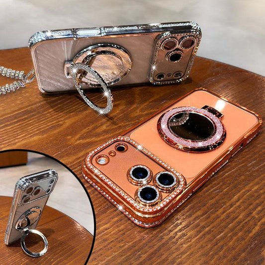 Handyhülle für Damen mit Spiegel und Ständer für iPhone 12/13/14/15/16/17 Pro Max, 17Air, 14/15/16 Plus