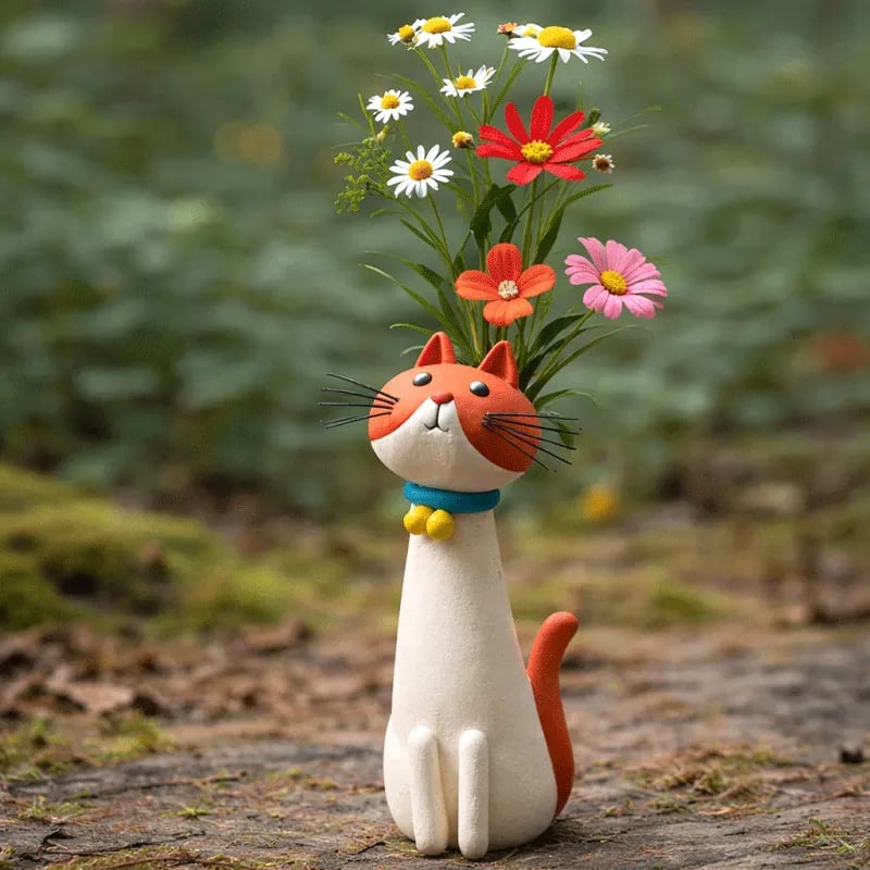 😻Handgefertigte, originelle Keramikvase in Katzenfor
