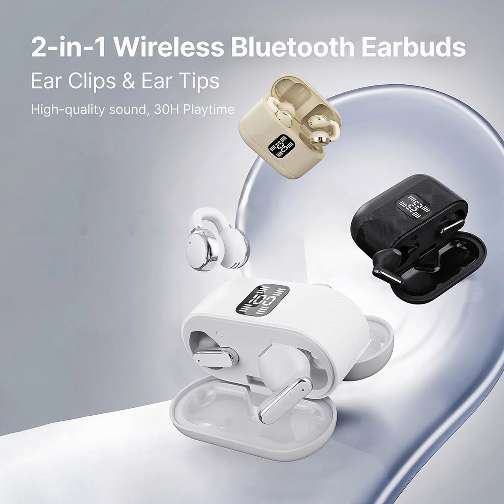 2-in-1-Bluetooth-Ohrhörer mit Ohrbügeln und Ohrstöpseln | 30 Stunden Wiedergabezeit