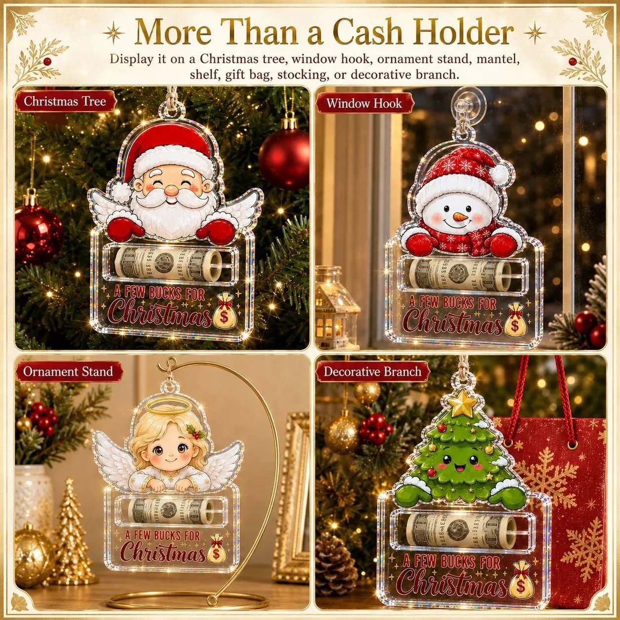 🎄Kristallklares Weihnachts-Geldbehälter-Ornament | Hochwertiges, klares Acryl mit festlichen Motivdetails, verstecktem Geldschlitz und inklusive Aufhängeschnur 💵✨