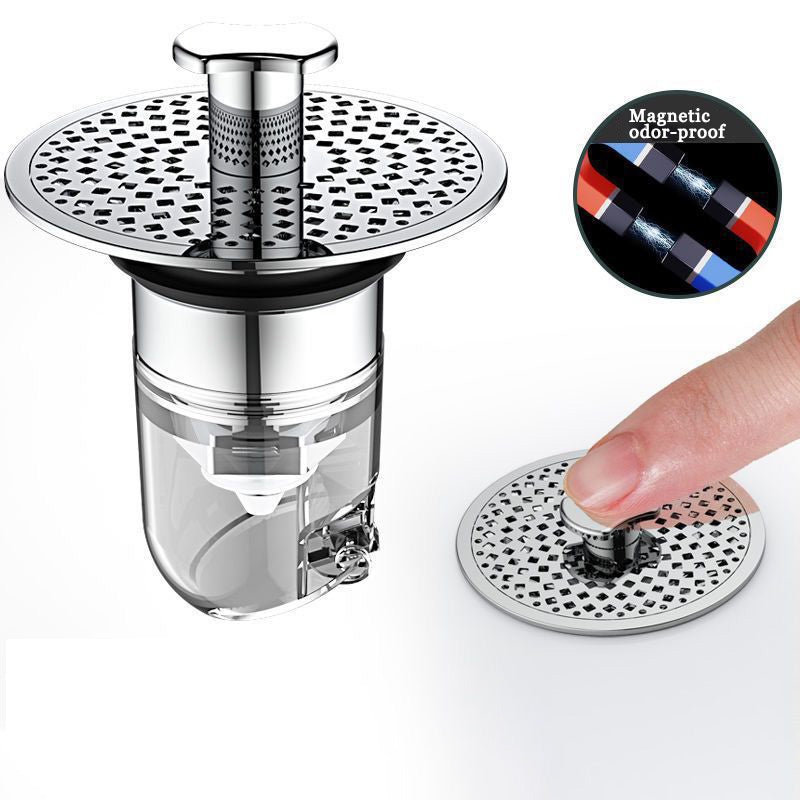 💧Universelles Pop-up-Sieb für Spülbecken mit Filter, doppelter Filterung und geruchsdichtem Verschluss
