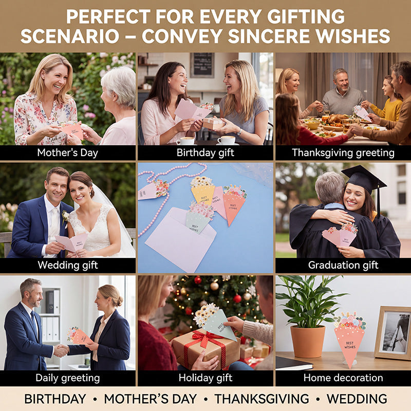 💐3D-Blumenstrauß-Grußkarte – Kreative Blumen-Geschenkkarten mit Umschla