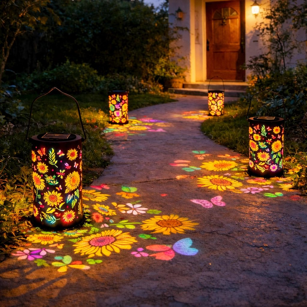 🌞Farbenfrohe, solarbetriebene Gartenlaterne mit Sonnenblumen-Lichteffekt