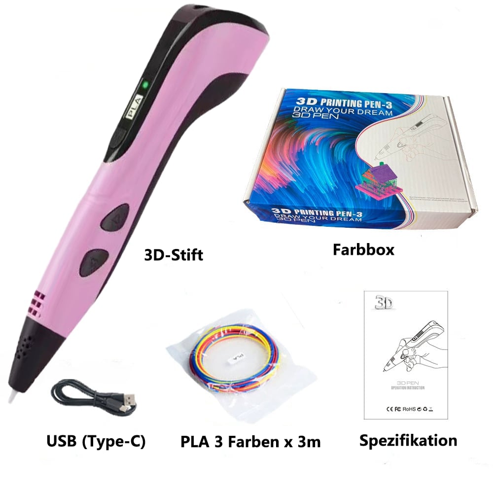 🏆NEUER 3D-Druckstift 3D Pen Set für Kinder Geburtstags- oder Weihnachtsgeschenk Kreatives DIY mit LCD-Display und PLA-Filament