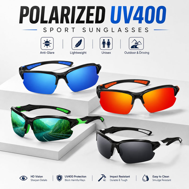 Polarisierte UV400-Sportbrille – Unisex-Brille für Outdoor-Aktivitäten und Autofahre