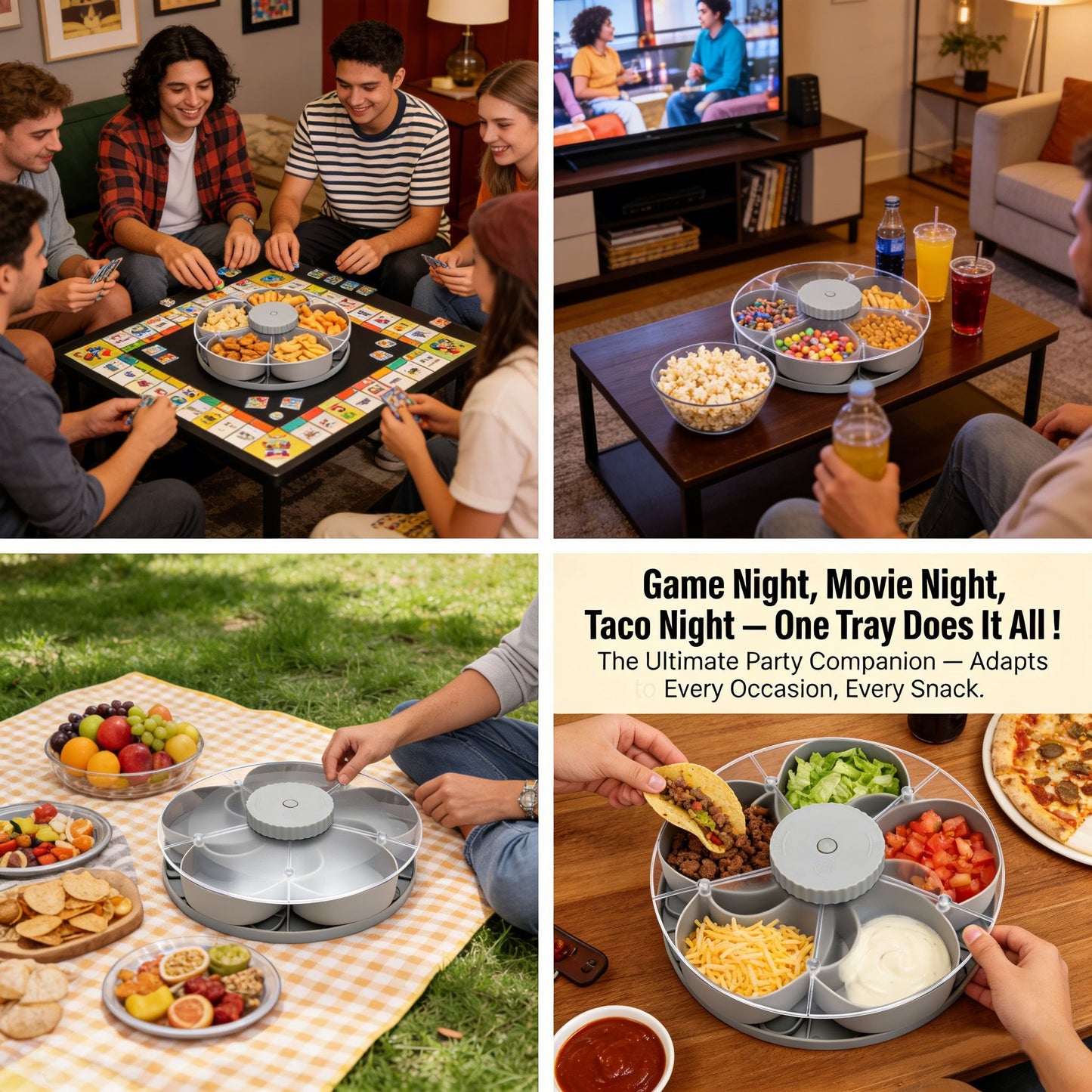 🍽️ Drehbares Snacktablett mit 5 Fächer