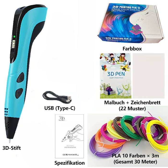 🏆NEUER 3D-Druckstift 3D Pen Set für Kinder Geburtstags- oder Weihnachtsgeschenk Kreatives DIY mit LCD-Display und PLA-Filament