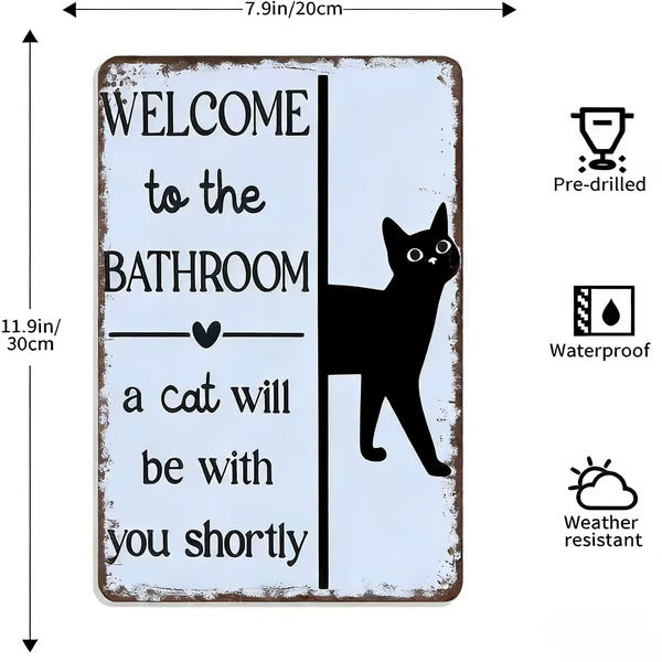 Vintage Schwarz-Weiß-Katze und Hochlandrinder als Wandkunst