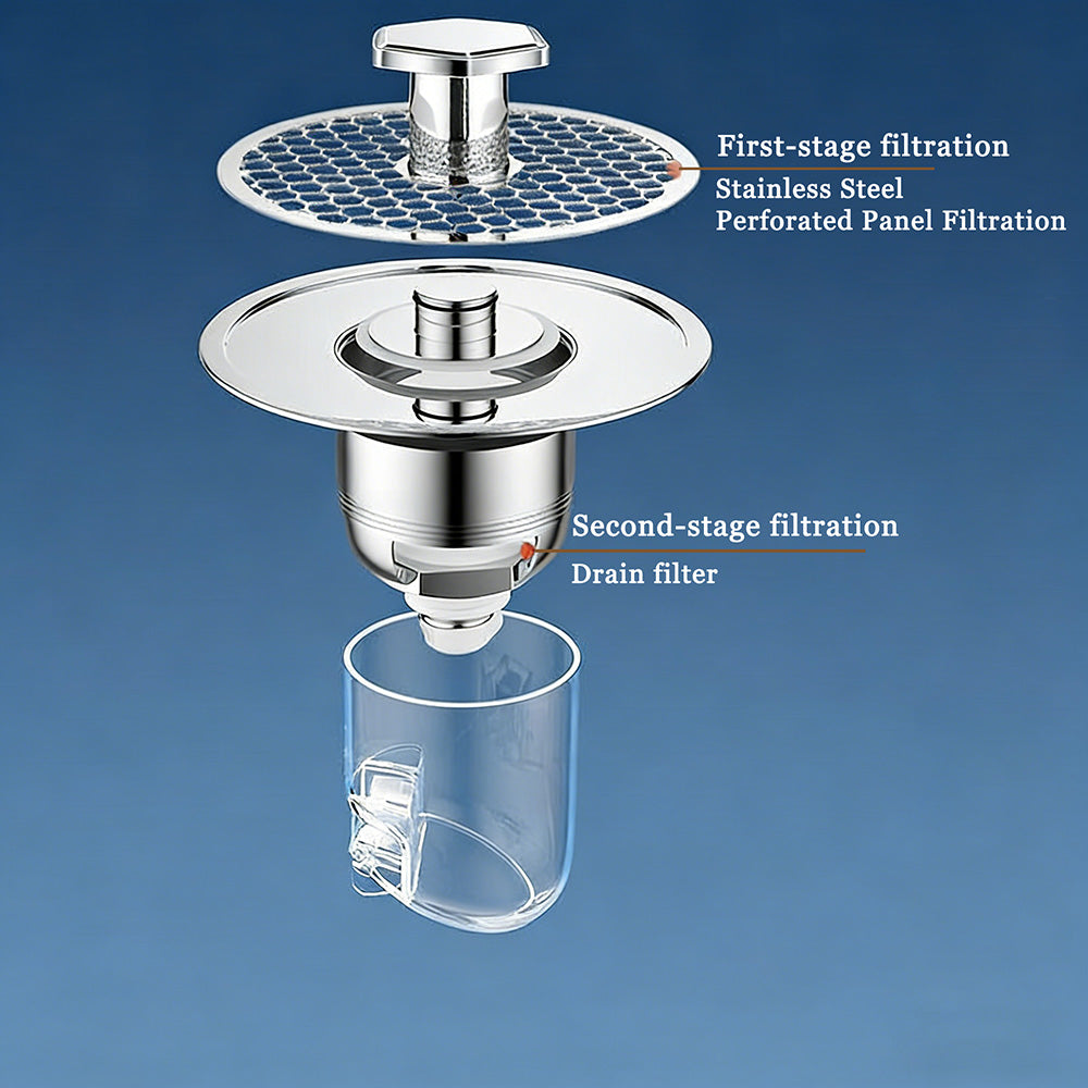 💧Universelles Pop-up-Sieb für Spülbecken mit Filter, doppelter Filterung und geruchsdichtem Verschluss