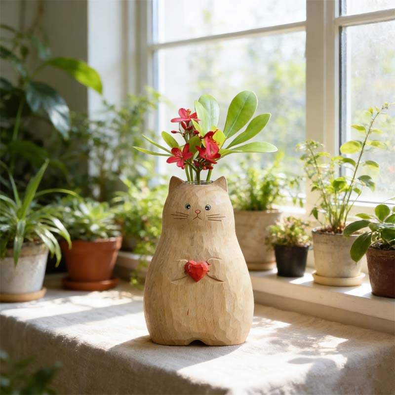 Dicke Katzenvase mit Herz