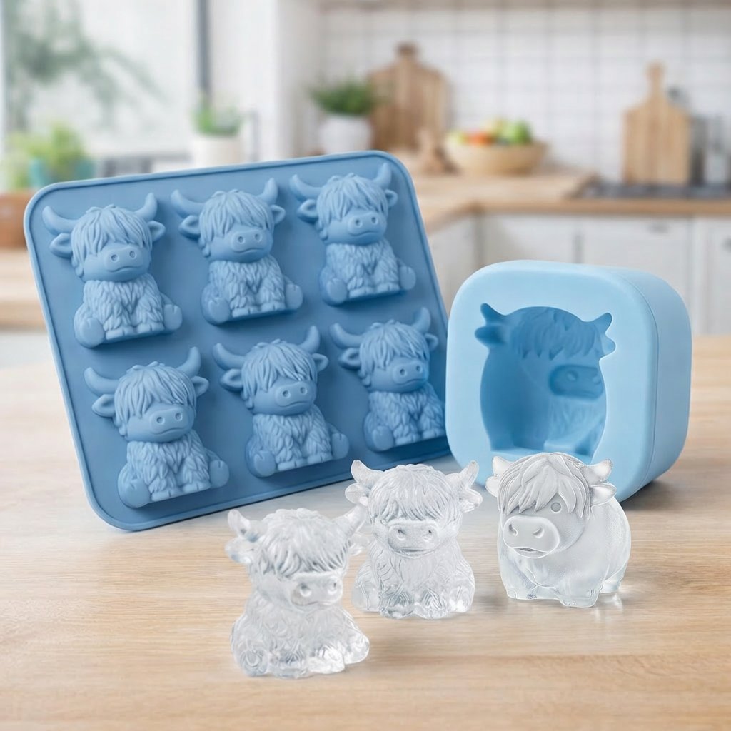 🐮 Mini-Hochlandkuh-Eiswürfelform und Dessertform 🧊🍪 Niedliche 3D-Eiswürfel für Getränke, Partys und Geschenke💕
