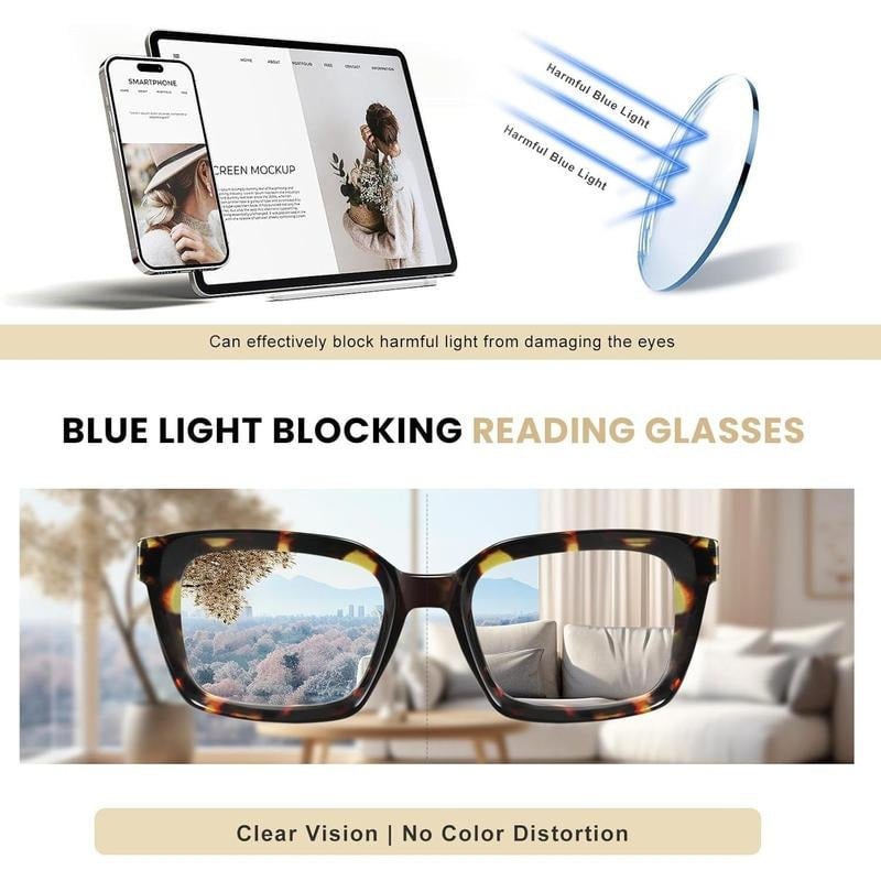 🔥Sonderangebot – ✨👓Lesebrillen im Schildpatt-Design – Übergroße, quadratische Brillen mit Blaulichtfilter