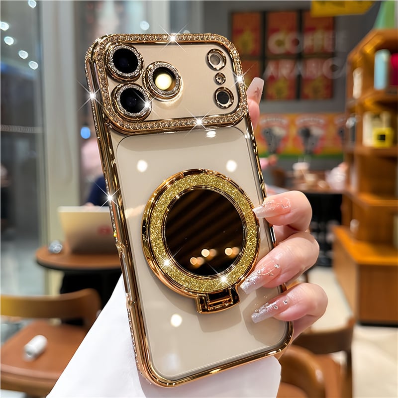 Handyhülle für Damen mit Spiegel und Ständer für iPhone 12/13/14/15/16/17 Pro Max, 17Air, 14/15/16 Plus