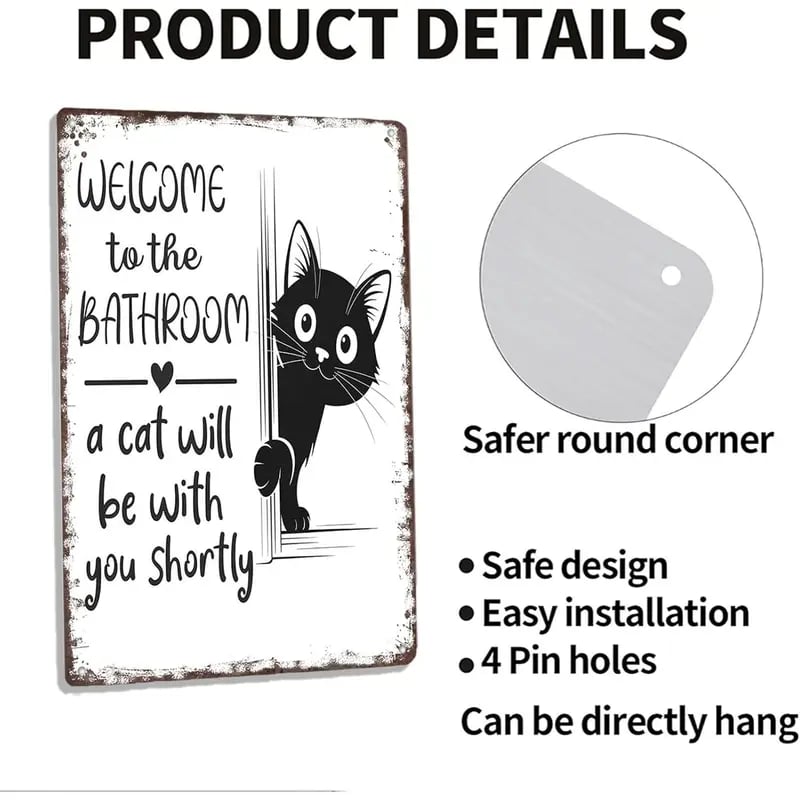 Vintage Schwarz-Weiß-Katze und Hochlandrinder als Wandkunst