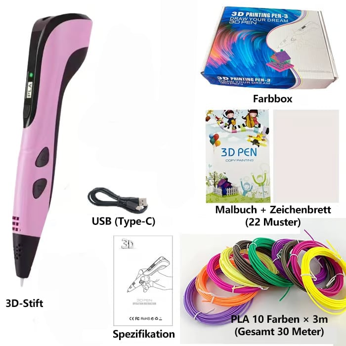 🏆NEUER 3D-Druckstift 3D Pen Set für Kinder Geburtstags- oder Weihnachtsgeschenk Kreatives DIY mit LCD-Display und PLA-Filament