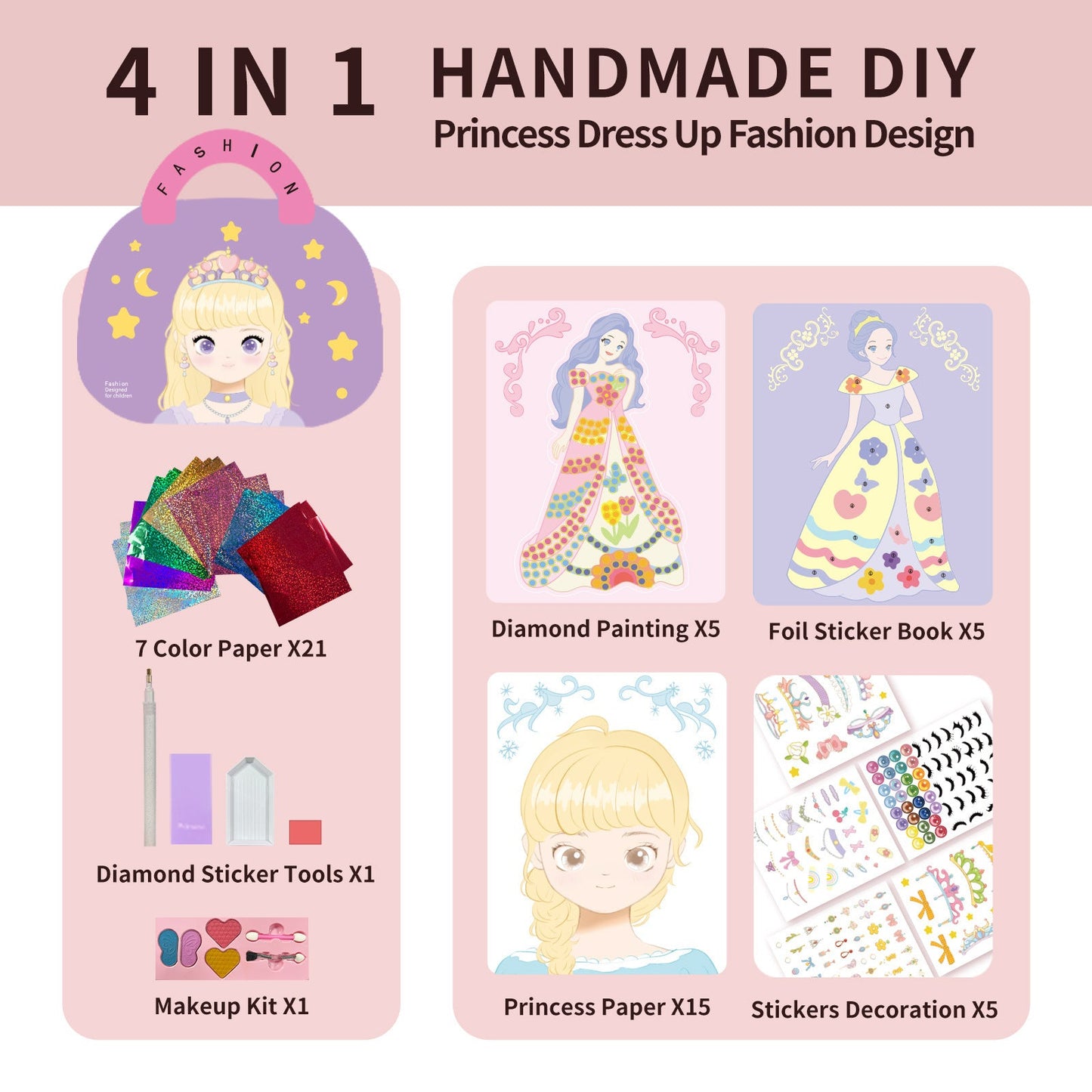 👸Prinzessin-Bastelset zum Selbermachen: Make-up, Diamantkunst & Verkleidungsspaß