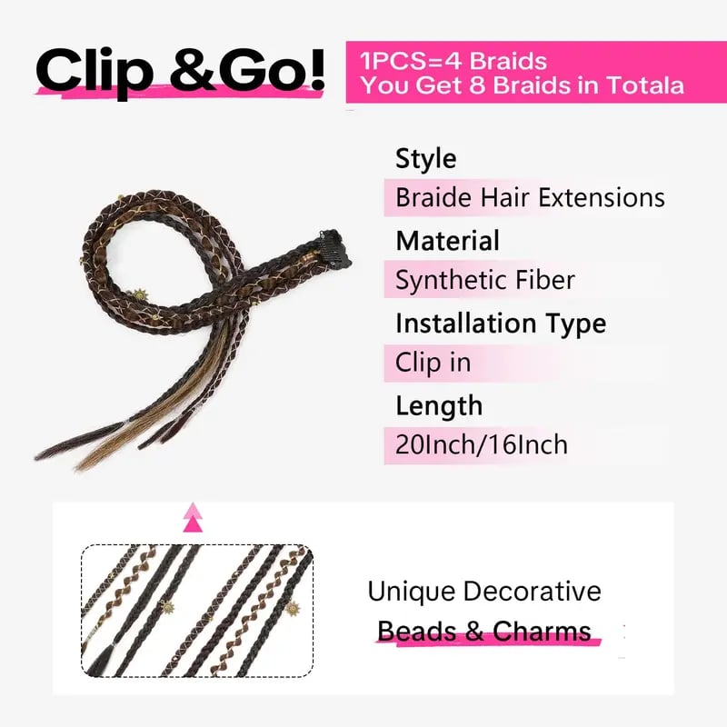 🌿🎨 Boho-Zöpfe mit Perlen, zum Befestigen mit Clips – Eine einfache Möglichkeit, deine Frisur zu verändern, perfekt für Festivals und den Alltag (✨2 Stück