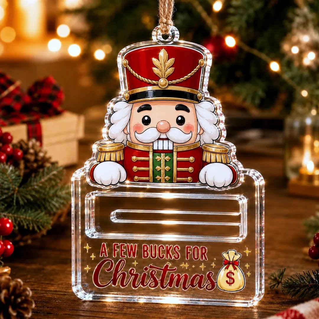 🎄Kristallklares Weihnachts-Geldbehälter-Ornament | Hochwertiges, klares Acryl mit festlichen Motivdetails, verstecktem Geldschlitz und inklusive Aufhängeschnur 💵✨