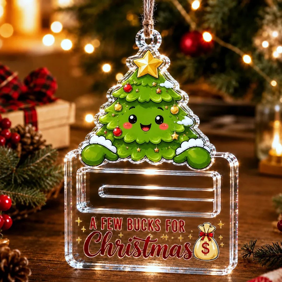 🎄Kristallklares Weihnachts-Geldbehälter-Ornament | Hochwertiges, klares Acryl mit festlichen Motivdetails, verstecktem Geldschlitz und inklusive Aufhängeschnur 💵✨