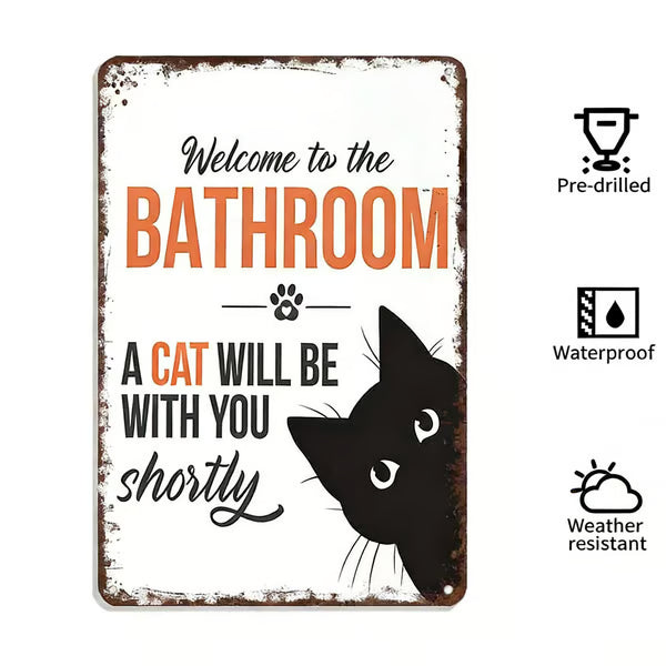 Vintage Schwarz-Weiß-Katze und Hochlandrinder als Wandkunst