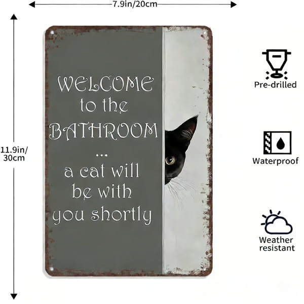 Vintage Schwarz-Weiß-Katze und Hochlandrinder als Wandkunst