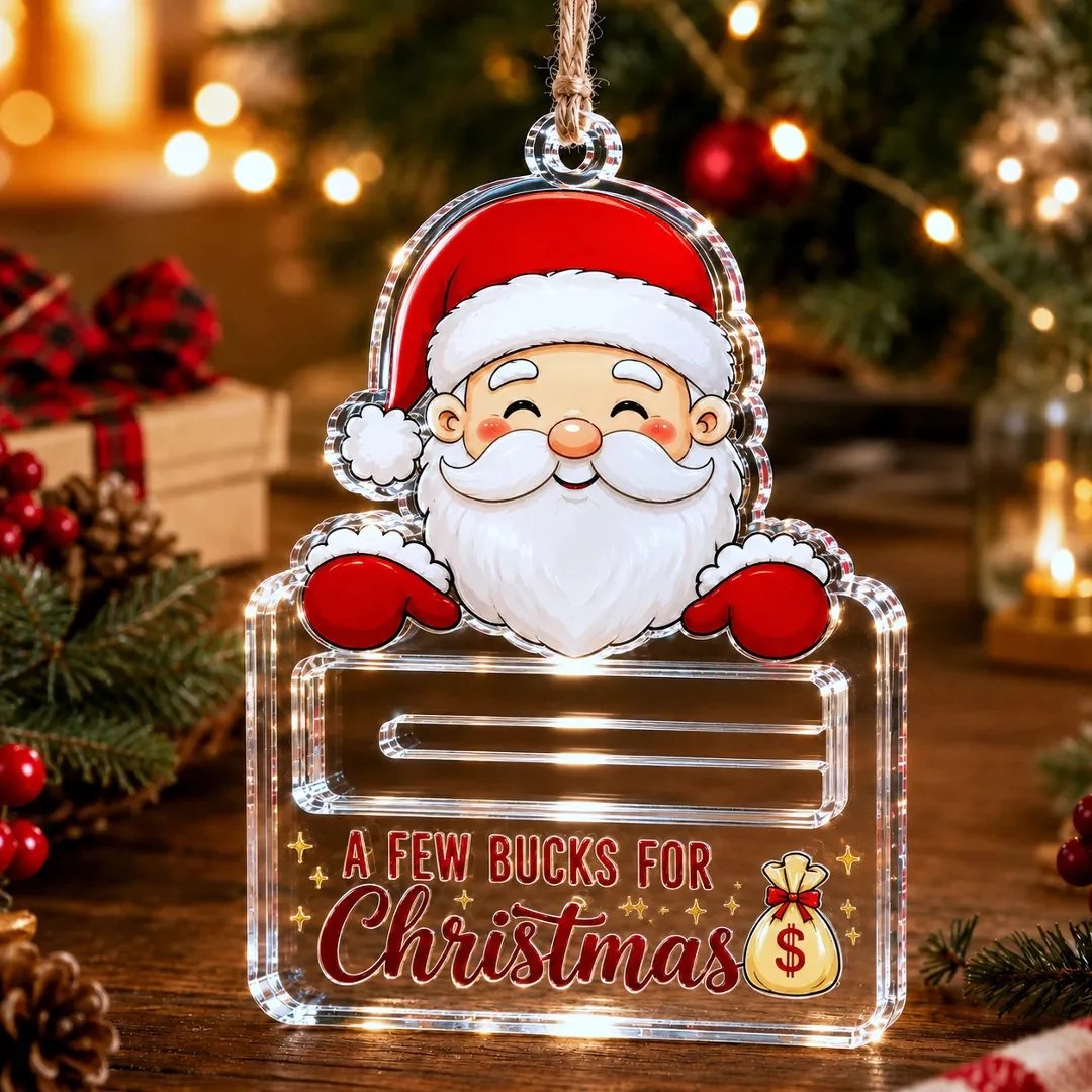 🎄Kristallklares Weihnachts-Geldbehälter-Ornament | Hochwertiges, klares Acryl mit festlichen Motivdetails, verstecktem Geldschlitz und inklusive Aufhängeschnur 💵✨