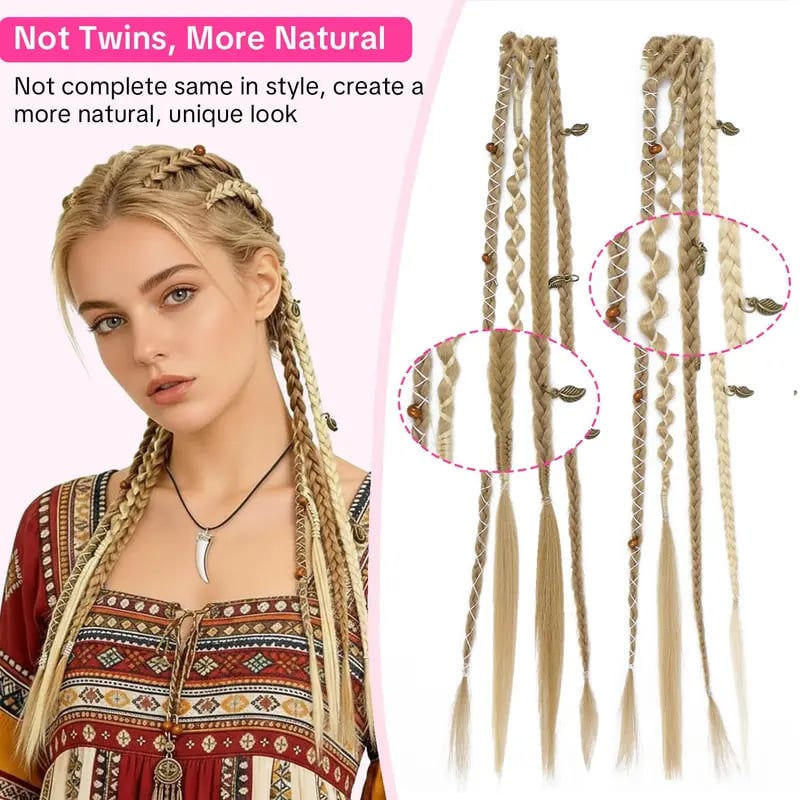 🌿🎨 Boho-Zöpfe mit Perlen, zum Befestigen mit Clips – Eine einfache Möglichkeit, deine Frisur zu verändern, perfekt für Festivals und den Alltag (✨2 Stück