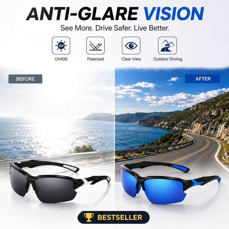 Polarisierte UV400-Sportbrille – Unisex-Brille für Outdoor-Aktivitäten und Autofahre