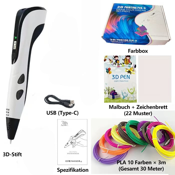 🏆NEUER 3D-Druckstift 3D Pen Set für Kinder Geburtstags- oder Weihnachtsgeschenk Kreatives DIY mit LCD-Display und PLA-Filament