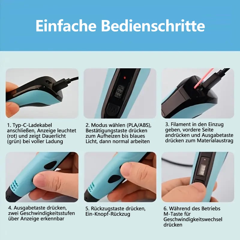 🏆NEUER 3D-Druckstift 3D Pen Set für Kinder Geburtstags- oder Weihnachtsgeschenk Kreatives DIY mit LCD-Display und PLA-Filament