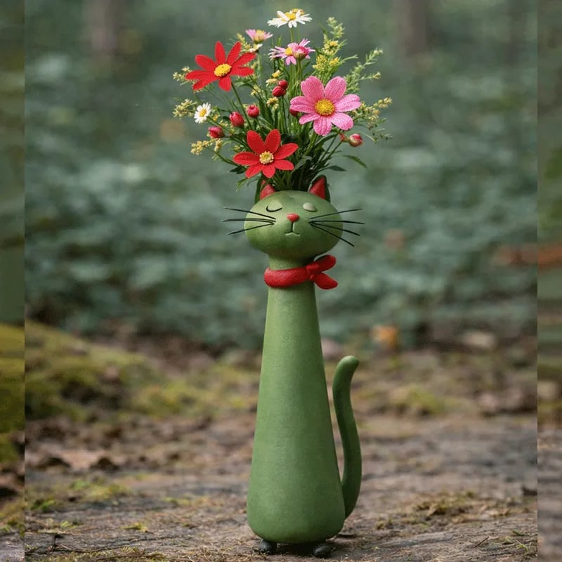 😻Handgefertigte, originelle Keramikvase in Katzenfor
