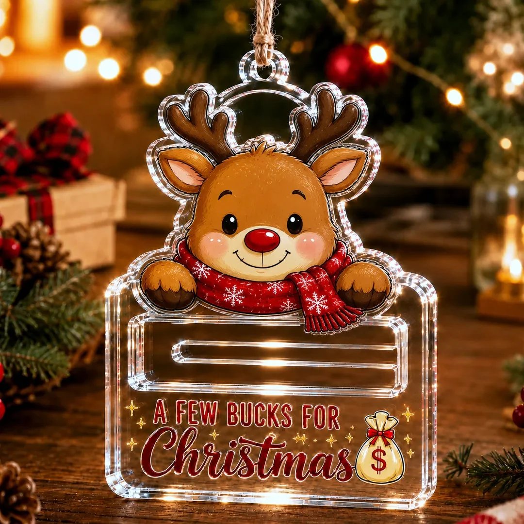 🎄Kristallklares Weihnachts-Geldbehälter-Ornament | Hochwertiges, klares Acryl mit festlichen Motivdetails, verstecktem Geldschlitz und inklusive Aufhängeschnur 💵✨