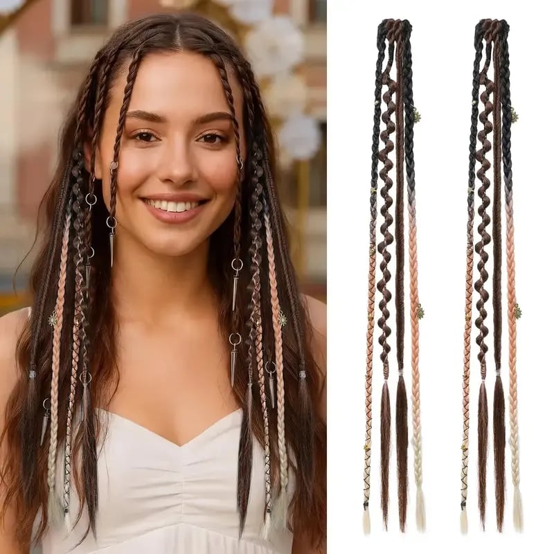 🌿🎨 Boho-Zöpfe mit Perlen, zum Befestigen mit Clips – Eine einfache Möglichkeit, deine Frisur zu verändern, perfekt für Festivals und den Alltag (✨2 Stück